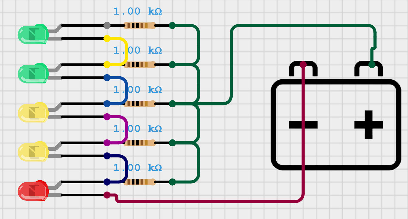 DIY 12-Battery Level Indicator Circuit Using Only Resistors and LEDs